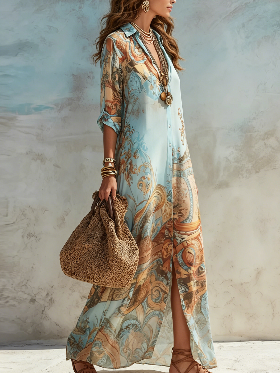 Barbara | Abito Lungo in Chiffon Stile Barocco