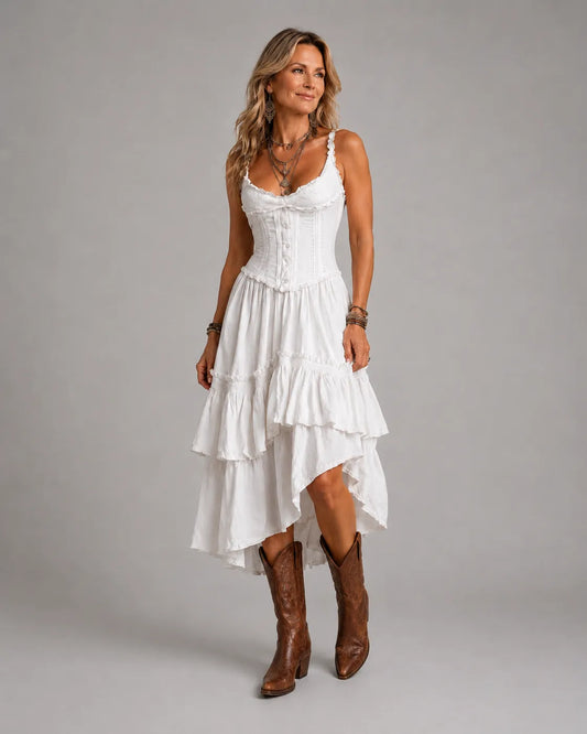 Matilde | Abito Midi Boho con Corsetto e Pizzo