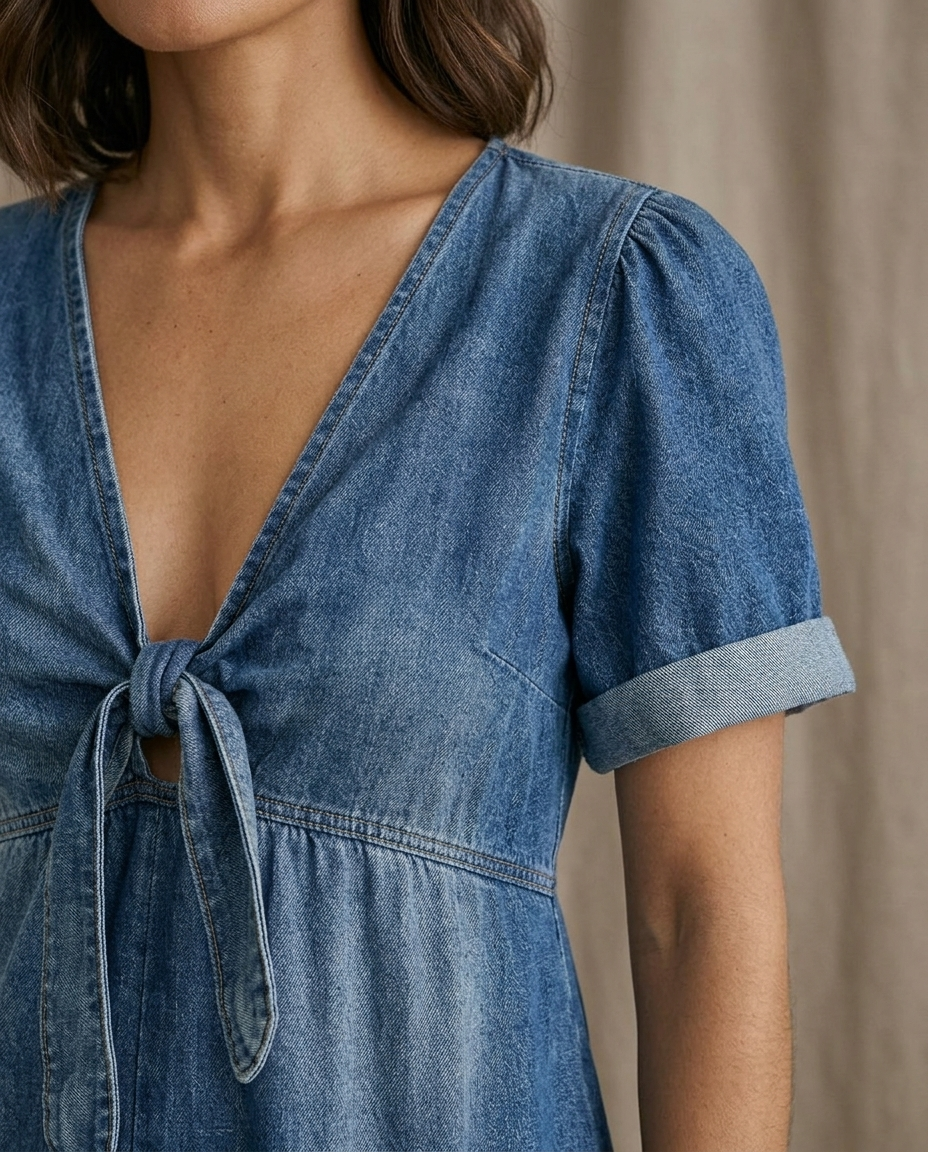 Loredana | Tuta Blu con Scollo a V a Gamba Ampia